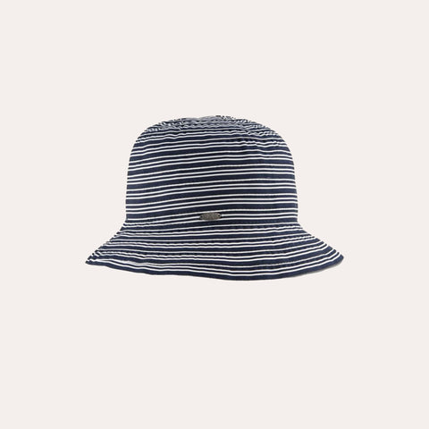Brizo Ribbon Cloche Hat with Stripes Beige