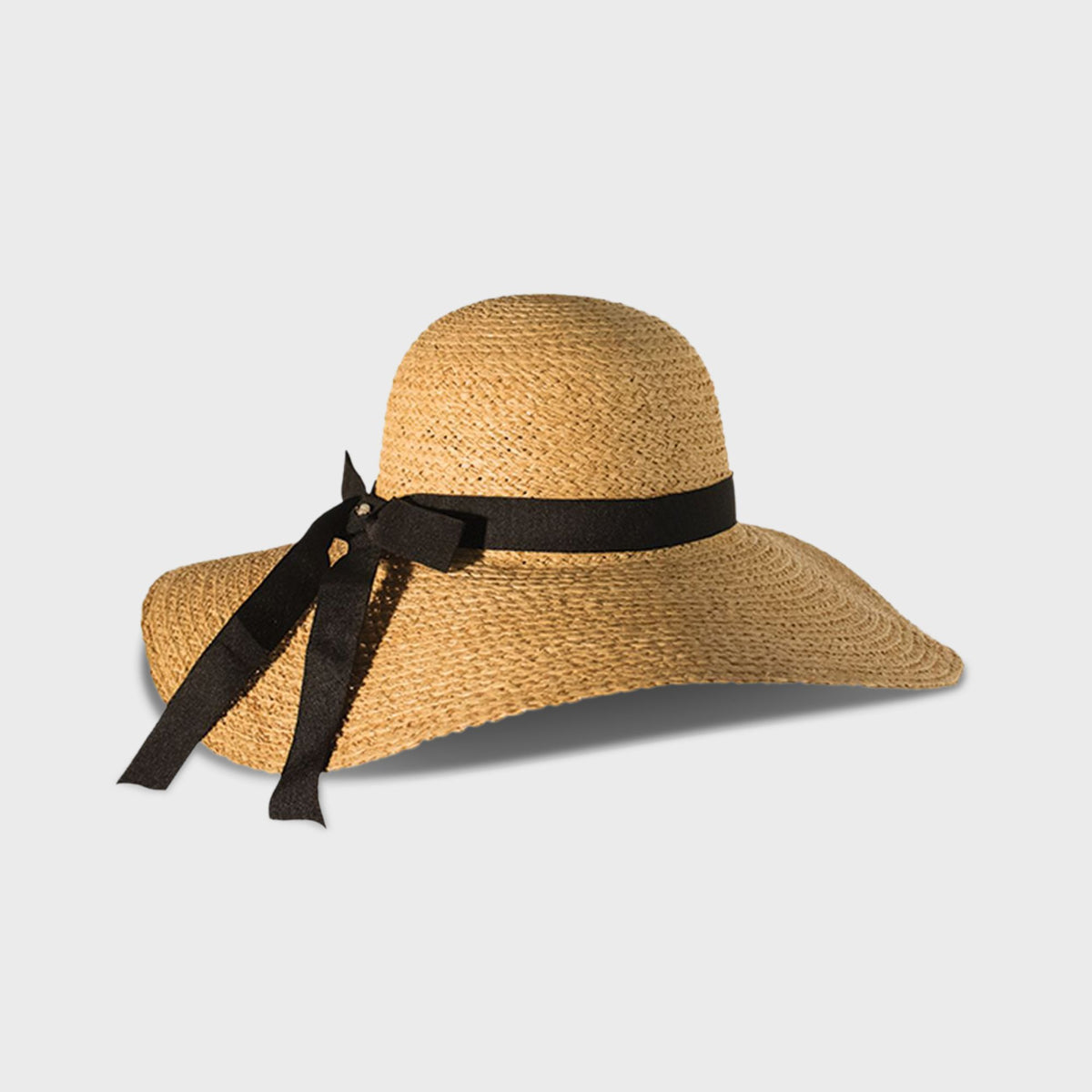 Ava Large Brim Cloche Straw Hat Natural Black