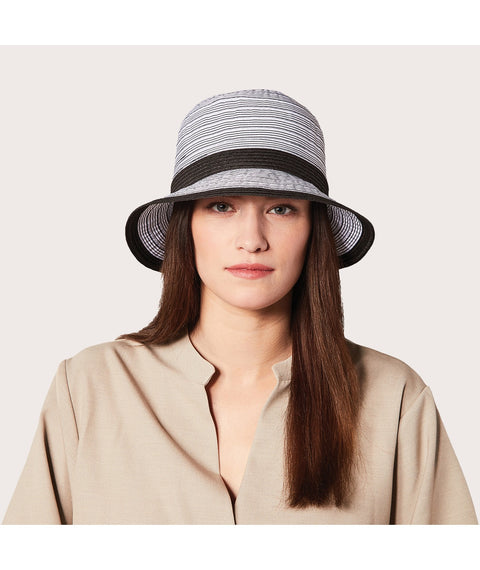 Clairine Ribbon Cloche Hat with Straw Band Black