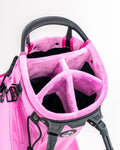Interior view of the Player Preferred Golf Bag in Bubblegum 2.0, featuring plush dividers for organized club storage.
